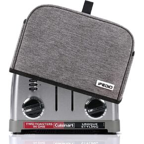 iFedio 2 Slice Toaster Cover Black, Waterproof Nylon, Dust & Fingerprint Protection, Machine Washable, Holds Jam Spreader & Tongs