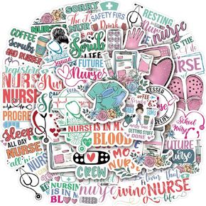 100 PCS Nurse Stickers Vinyl Waterproof Funny Nuse Stickers Decals Laptop Notebook Water Bottles Nurses Week Appreciation Gifts Bulk Nursing School White Angels Accessories