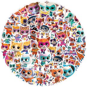 100PCS Super Kitties Stickers for Kids, Superkitties Animation Stickers for Water Bottles, Travel, Case, Phone, Bike, Water Bottle, Guitar, Computer, Skateboard