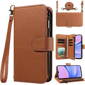 for Samsung Galaxy A15 5G/4G Wallet Phone Case with Crossbody Lanyard Strap Faux Leather Card Holder Slot Stand Kickstand Men Women Flip Cell Cover for A 15 G5 15A Purple