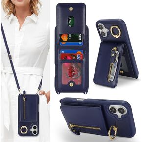 Jaorty Compatible with iPhone 16 Pro Case Wallet with Card Holder for Women Men,with Ring Holder,PU Leather Magnetic Snap Zipper Phone Case with Crossbody Strap for iPhone 16 Pro 6.3",Beige