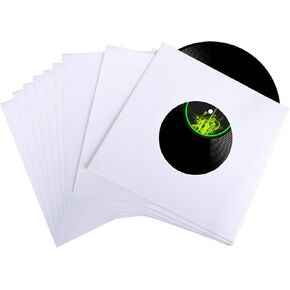 60 Pcs 7 Inch Paper Vinyl Record Sleeves, 45 RPM Paper Sleeves Protection Covers with Holes for Singles, Vinyl Records Square Outer Album Covers for Storage(White)