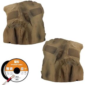 OSD 8" Brown Rock Speaker Pair – High-Fidelity Outdoor Sound with 100ft CL3-Rated Speaker Cable for Landscape, Gardens & Pathways