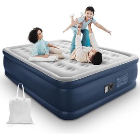 Queen Air Mattress with Built in Pump, 18'' Inflatable Mattress Double High with 3 Mins Quick Self-Inflation, Dark Grey