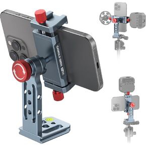 Phone Tripod Mount Aluminum Alloy, 360° Rotatable Phone Stand Holder Clamp with Cold Shoe and Arca Base Compatible with iPhone 15 Pro Max Galaxy S24 Ultra Pixel & 2.5"-4" Wide Smartphones