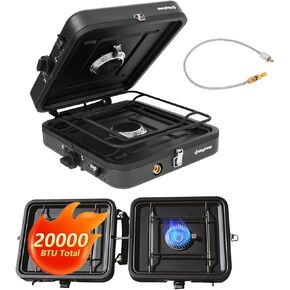 KingCamp 2 Burner Camping Stove，Portable Folding Stove with 20000 BTU，Backpacking Camp Stove for Outdoor Cooking，2 Adjustable Burners & Piezo Ignition for BBQ Hiking Backpacking Camping