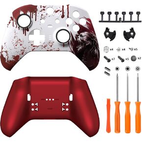 eXtremeRate Blood Zombie Patterned Faceplate Shell + Scarlet Red Bottom Shell for Xbox Elite Series 2, Elite Series 2 Core Controller - Wood Grain