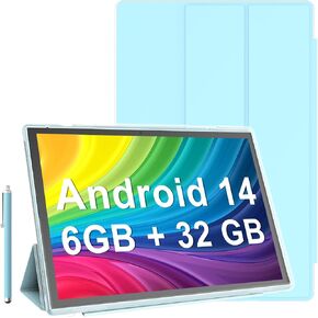 10 Inch Tablet Android 14 Tablets With Case Stylus 6GB RAM+32GB ROM Support 1024GB Expand, 6000mah Battery 10 IN Android Tableta, 2MP+8MP Dual Camera WiFi-6 Bluetooth 10.1'' IPS HD Touch Screen Tab.