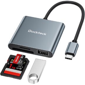 Dockteck SD Card Reader Adapter, 312MB/s SD4.0 Super Speed, USB3.1 SD/TF Card Reader, 3-Slot USBC to SD/Micro SD/USB A Memory Card Reader for UHS-Ⅱ-ⅠSD/Micro SD/SDHC/SDXC/MMC, with OTG for Plug&Play