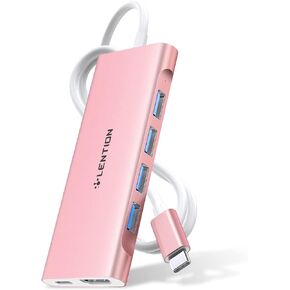 LENTION 3.3FT Long Cable USB C Multiport Hub with 4K HDMI, 4 USB 3.0, Type C Charging Compatible 2024-2016 MacBook Pro, New Mac Air/iMac/Mac Mini, More, Stable Driver Adapter (C35-1M, Space Gray)