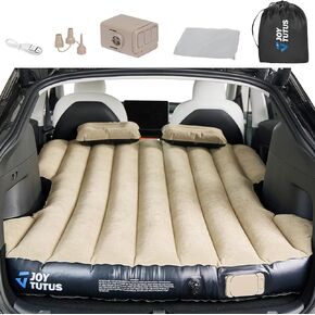 JOYTUTUS Model Y Air Mattress, Self-Inflating Camping Bed Compatible with Tesla Model Y, Upgraded Built-in Pump, Soft Bed Sheets, 2 Pillows,Camel