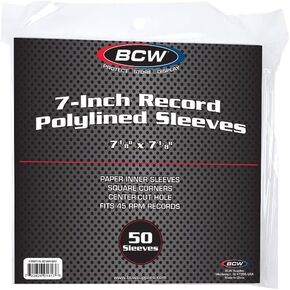 BCW Polylined Black Paper 7 in Square Corner Record Sleeve - 50 ct | Inner Protective Sleeves with Center Hole for Vinyl Records | Acid-Free, Scratch Resistant | Ideal for DJs and Vinyl Collectors