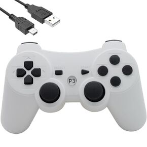Eagolloar Wireless Controller for PS3, Dual Analog Bluetooth Rechargeable Game Controller for PS3 with Charging Cable,Dual Vibration - White