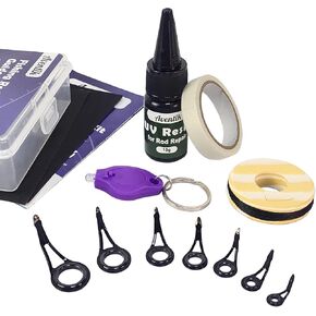 Aventik Fishing Rod Repair Kit Complete with Rod Building Supplies, 7 Sizes 35pcs Stainless Guides, Glue, Rod Guides Replacement Kit, Fishing Pole Eyelets Replacement for Spinning Rod