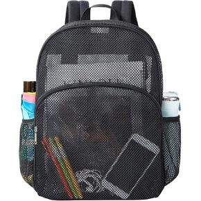 gdbis Heavy Duty Mesh Backpack, Semi- Transparent College Bookbag with Adjustable Padded Shoulder Straps, Lightweight Casual Daypack for College Workpalce Security - Black