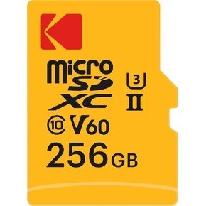 Kodak MicroSD Card 256GB UHS-II U3 V60 Ultra Fast Transfer Rate 300MB/s Read 160MB/s Write 4K/8K Video Ideal for Content Creator Includes SD Adapter