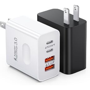 USB C Charger Block, 40W 4-Port USB-C Wall Charger Fast Charging Dual Port USBC Power Adapter+Double USB Wall Plug Multiport Brick Type C Block for iPhone 15 14 13 12 11 Pro Max XS XR, iPad, Samsung