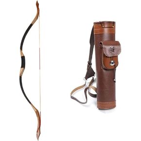 TOPARCHERY Traditional Recurve Bow 53'' Archery Hunting Handmade Horse Bow with Quiver Arrow Shoulder Leather Back Brown