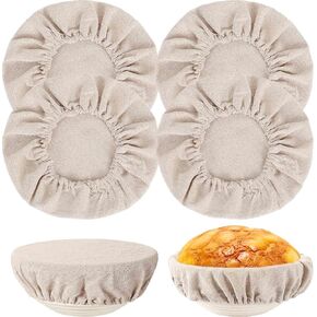 Augshy 4pcs Sourdough Starter Jar Cover, Reusable Fabric Bread Fermentation Cover, Cotton Elastic Cloth Covers for Sourdough Bread Proofing Cover for 8-11 Inch Jar Mouth, Linen, 326-6946