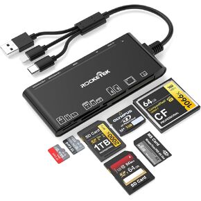 Card Reader for SD, CF, XD, Micro SD, MS Cards, 7 in 3 Memory Card Reader Adapter Hub for iPhone 16/iPhone 15/iPad/MacBook/Samsung, for Windows, Mac OS, iOS, Linux, Android