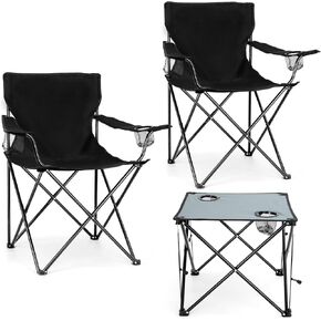 Leonyo 2 Pack Camping Chairs for Adults, Lawn Chairs with Table, Heavy Duty Folding Chairs for Outside Oversized & Comfy Sports Chair for Adults Fishing, Beach, Patio, Hiking, Lawn, Travel - Black