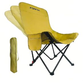 Adjustable Portable Folding Camping Chair with High Back, Side Pockets, Headrest, Lightweight Lawn Chair for Outdoor Camping, Beach, Leisure and Adults (Khaki Cotton Thickened)