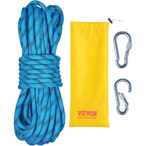 VEVOR Static Climbing Rope, 32 ft Outdoor Rock Climbing Rope with 26KN Breaking Tension, 0.4'' /10 mm High Strength Safety Rope, Escape Rope with 2pcs Carabiner and Storage Bag