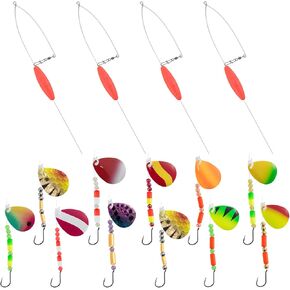 Dr.Fish 4 Pack Bottom Bouncer for Walleye Rigs 2oz Red with 10 Pack Walleye Spinner Rig 15LB