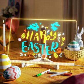 Acrylic Dry Erase Board with Light 12 X 8" Light up Dry Erase Board with Stand as a Glow Memo LED Letter Message Board Note Glass Led Board White Board with 7 Pen for Office School Home