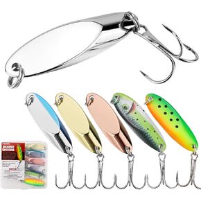 Jigging Spoon Fishing Lure Set 6-Pack Metal Saltwater & Freshwater Casting Spoon Hooks Premium Durable Treble Hooks for Bass, Salmon & Trout Fishing