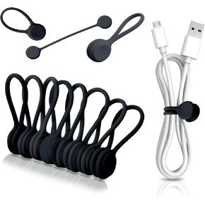 10-Pack Reusable Magnetic Silicone Cable Ties, Multipurpose Magnetic Cord Ties for Charging Cable Organisers, Earbuds Cord Winder Manager, Book Markers, Whiteboard Noticeboard, Hanging Stuff(Black)