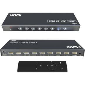KAGO HDMI Switch - 8 Port HDMI Switch,HDMI Switcher 8 in 1 Out,4K HDMI Selector Box with Remote, Support 4K30Hz 2160p 1080p,HDR 3D,Compatible with PS3/4 Xbox PC Laptop Projector Blu-ray Player