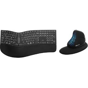 DeLUX Wireless Ergonomic Keyboard and Mouse Combo, Full Size Backlit Split Keyboard and Vertical Mouse with OLED Screen