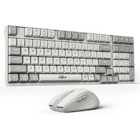 2.4G Wireless Keyboard and Mouse Combo with Silent Touch, One-Key to Switch Windows, Mac OS, Quiet Soft Click, Compact Full-Size (98 Keys) Typewriter Keyboard for PC, Desktop, Laptop, MacBook- White