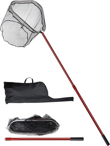 Avlcoaky Large Saltwater Rubber Fishing Net with Telescoping Handle & Carrying Bag Large Fish Net for Kayak Boat Fishing Landing Net with Handle Big Fish Nets Extend to 61-94in, Net Depth 24in in Saudi Arabia