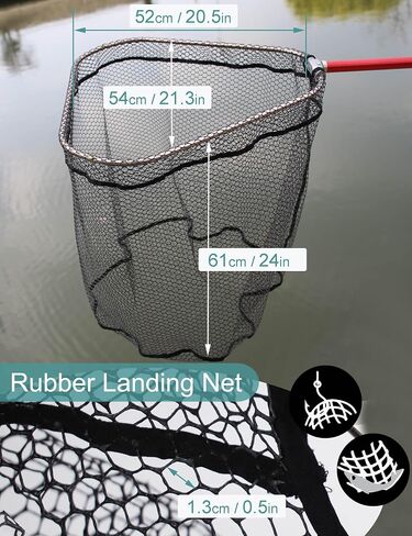 Avlcoaky Large Saltwater Rubber Fishing Net with Telescoping Handle & Carrying Bag Large Fish Net for Kayak Boat Fishing Landing Net with Handle Big Fish Nets Extend to 61-94in, Net Depth 24in in Saudi Arabia