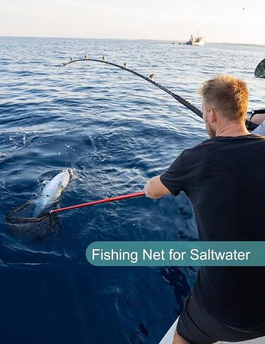 Avlcoaky Large Saltwater Rubber Fishing Net with Telescoping Handle & Carrying Bag Large Fish Net for Kayak Boat Fishing Landing Net with Handle Big Fish Nets Extend to 61-94in, Net Depth 24in in Saudi Arabia