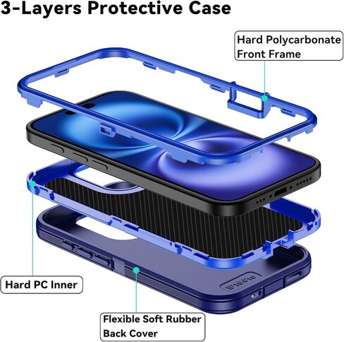 Designed for iPhone 16 Case, Military Grade 3-Layers Shockproof Dropproof Hybrid Cell Phone Cover with Screen Protectors X2, Heavy Duty Full-Body Protective Case for Apple iPhone 16 (Wine) in Saudi Arabia