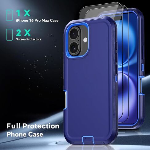 Designed for iPhone 16 Case, Military Grade 3-Layers Shockproof Dropproof Hybrid Cell Phone Cover with Screen Protectors X2, Heavy Duty Full-Body Protective Case for Apple iPhone 16 (Wine) in Saudi Arabia
