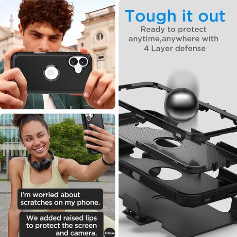 AICASE for iPhone 16 Pro Max Case ، حماية الانخفاض الثقيل للكامل من الجسم المقاوم للصدمات/الإسقاط/الإسقاط/المقاومة للوقاية العسكرية. in Kuwait