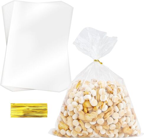 Cellophane Treat Bags, Cellophane Bags, 120 PCS Clear Cellophane Bags, 6x10 Inch Plastic Cellophane Gift Bags Cookie Bags Candy Bags with Twist Ties for Gift Wrapping Packaging Party Favor Supplies in Kuwait