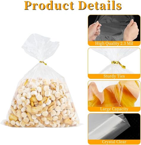Cellophane Treat Bags, Cellophane Bags, 120 PCS Clear Cellophane Bags, 6x10 Inch Plastic Cellophane Gift Bags Cookie Bags Candy Bags with Twist Ties for Gift Wrapping Packaging Party Favor Supplies in Kuwait
