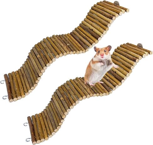 Rat Bendy Long Suspension Bridges,Hamster Bendable Tunnel,Gerbil Wooden Ramp,Hamster Cage Climbing Ladder,Natural Wood Chews Toys for Rodents,Mouse,Dwarf Hamster in Saudi Arabia