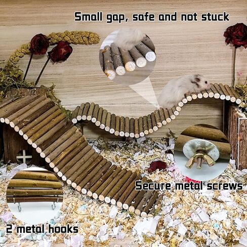 Rat Bendy Long Suspension Bridges,Hamster Bendable Tunnel,Gerbil Wooden Ramp,Hamster Cage Climbing Ladder,Natural Wood Chews Toys for Rodents,Mouse,Dwarf Hamster in Saudi Arabia