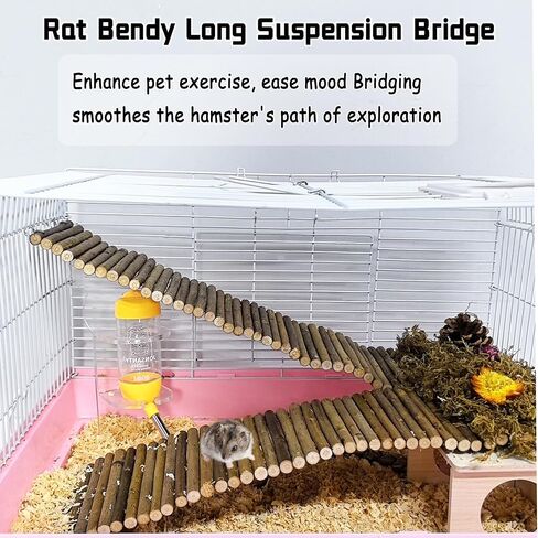 Rat Bendy Long Suspension Bridges,Hamster Bendable Tunnel,Gerbil Wooden Ramp,Hamster Cage Climbing Ladder,Natural Wood Chews Toys for Rodents,Mouse,Dwarf Hamster in Saudi Arabia
