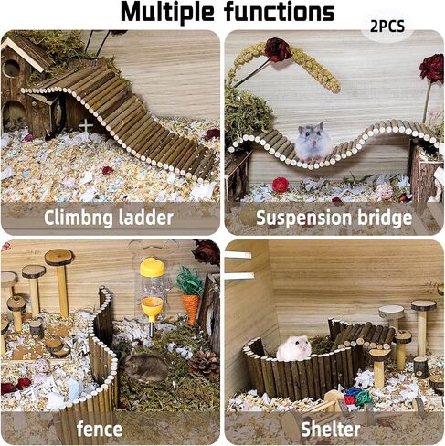 Rat Bendy Long Suspension Bridges,Hamster Bendable Tunnel,Gerbil Wooden Ramp,Hamster Cage Climbing Ladder,Natural Wood Chews Toys for Rodents,Mouse,Dwarf Hamster in Saudi Arabia
