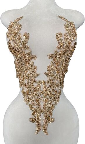 Zbroh Pure Handsewing Rhinestones Applique Multicolor Patch DIY Craft Accessories for Girl Wedding Dress 14X20inches (Deepgreen) in Kuwait