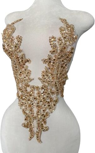 Zbroh Pure Handsewing Rhinestones Applique Multicolor Patch DIY Craft Accessories for Girl Wedding Dress 14X20inches (Deepgreen) in Kuwait