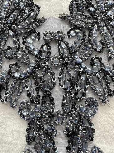 Zbroh Pure Handsewing Rhinestones Applique Multicolor Patch DIY Craft Accessories for Girl Wedding Dress 14X20inches (Deepgreen) in Saudi Arabia