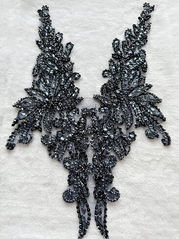 Zbroh Pure Handsewing Rhinestones Applique Multicolor Patch DIY Craft Accessories for Girl Wedding Dress 14X20inches (Deepgreen) in Saudi Arabia